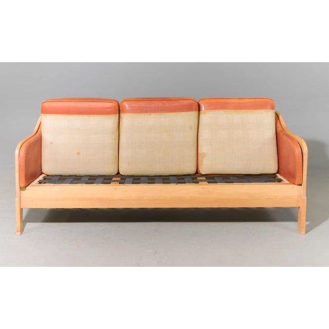 Patina Leather Beech Frame Yngve Ekstrom Three Seat Sofa, Sweden, Minimalist For Sale - Image 12 of 12