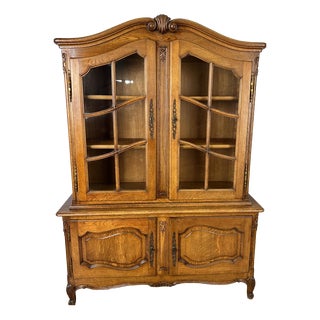 Vintage French Louis XIV Style Oak Display Cabinet For Sale