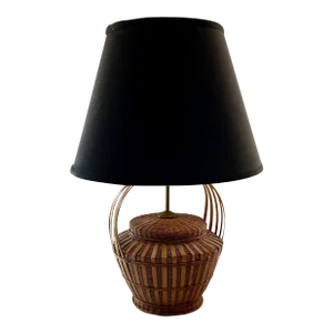 Vintage 1970s Wicker Basket Table Lamp