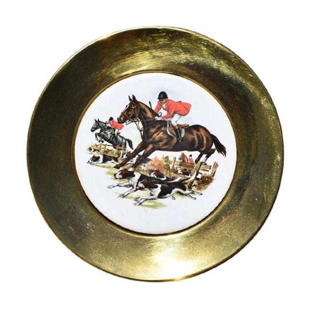 Mid 20th Century English Traditional Framed Ceramic and Brass Decorative Horse Plate or Catchall For Sale - Image 5 of 5