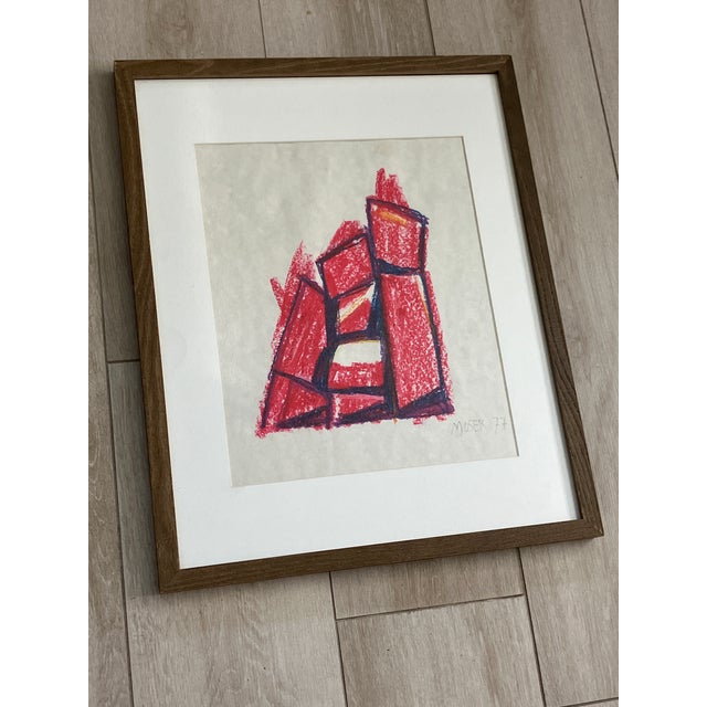 Wilfred Moser Original Oil Stick on Paper Painting, Signed and Framed, Dated 77 For Sale - Image 4 of 7