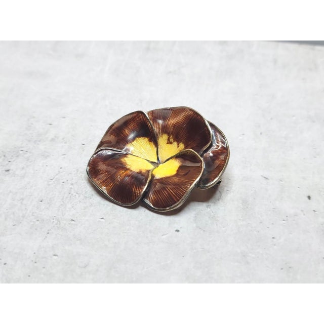 Vintage Finn Jensen Sterling Silver Enamel Pansy Brooch, Norway 1950 For Sale - Image 4 of 10