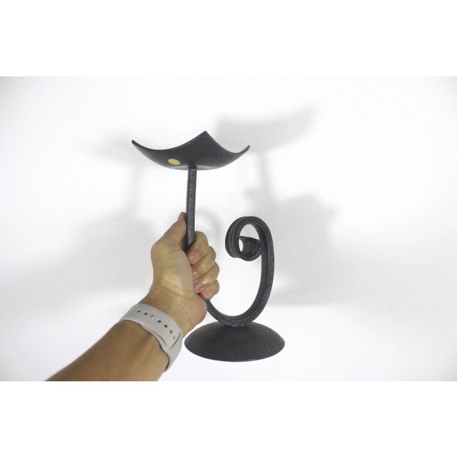 Brutalist Mid Century Modern German Black Metal Iron Vintage Pillar Candleholder For Sale - Image 10 of 10