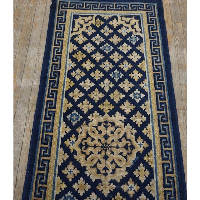 Navy Blue 1800s Blue Navy Geometric Greek Key Antique Chinese Ningxia Hallway Runner Rug For Sale - Image 8 of 8
