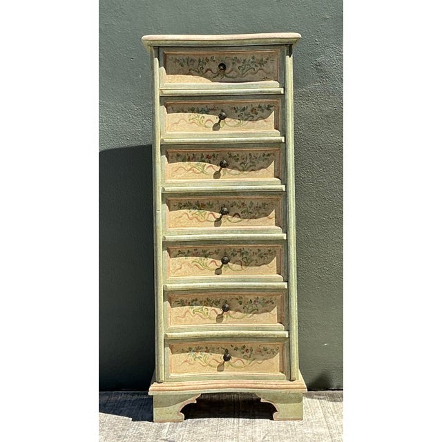 This exquisite vintage Italian lingerie chest is a beautiful example of Venetian-style artisanal craftsmanship. Adorned...
