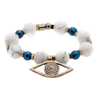 Always Protected White Howlite Beaded Evil Eye Bracelet For Sale