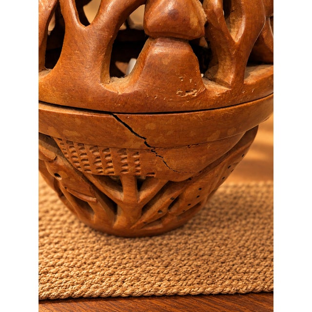 1970s Hand-Carved Openwork Wood Safari Animal Basket Sculpture For Sale - Image 11 of 11