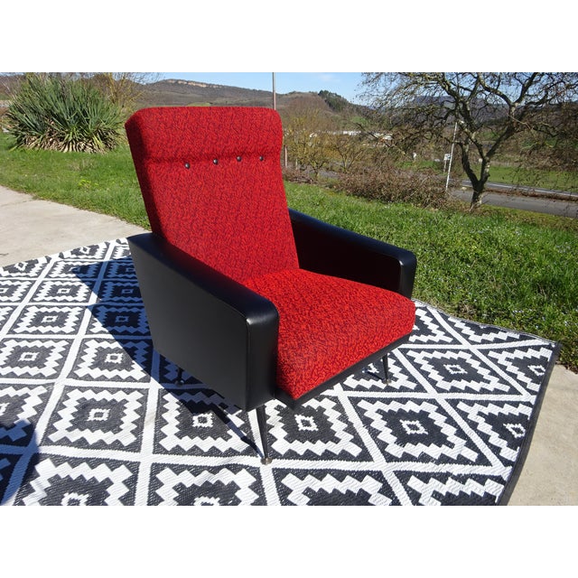 Metal Vintage Red and Black Chairs with Compass Feet, 1970s, Set of 2 For Sale - Image 7 of 18