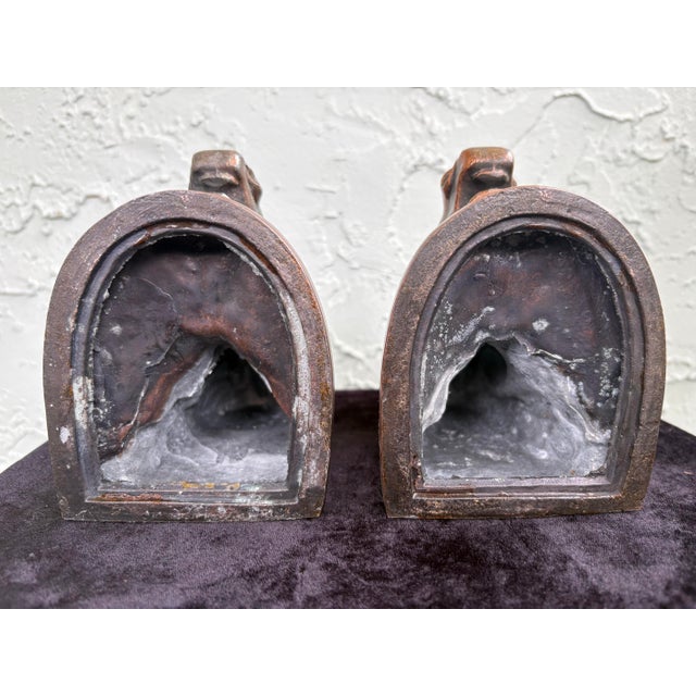 Metal Vintage Horse Head Bookends in Bronze-Tone Finish, Mid-Century Sculptural Pair For Sale - Image 7 of 7