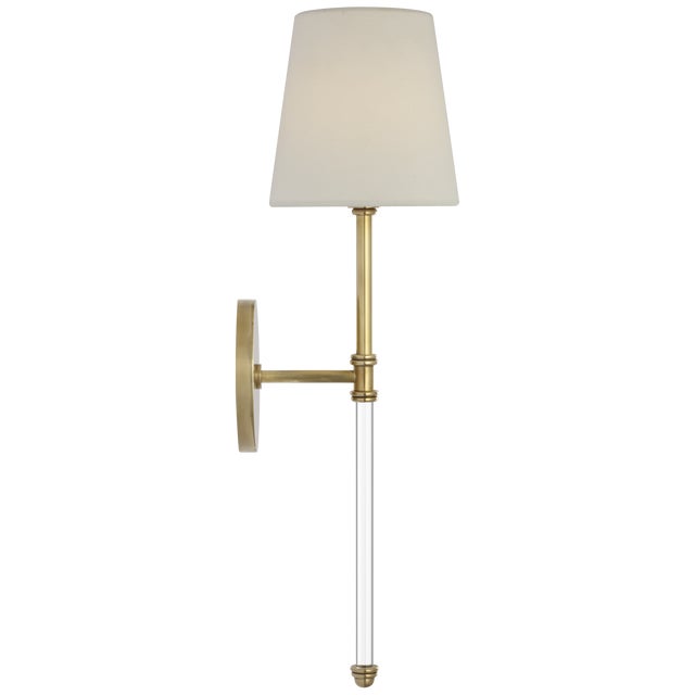 Brass Suzanne Kasler for Visual Comfort Signature Camille 20" Cordless Sconce in Hand-Rubbed Antique Brass with Linen Shade For Sale - Image 8 of 14