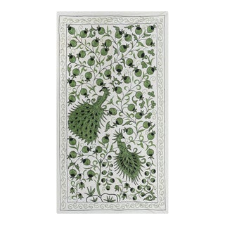 Silk Suzani Tapestry With Peacock Design For Sale
