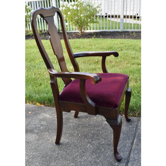 Pennsylvania House Cherry Dining Chairs Vintage Queen Anne Set of 6 Velvet For Sale - Image 17 of 17