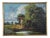 Antique European Fisherman River Cottage Oil Landscape on Canvas by Charles Martin For Sale