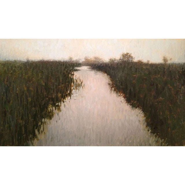Even Flow by Eric G. Thompson | Oil Painting of a tranquil river through tall grass. For Sale