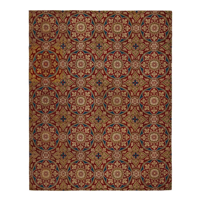 Antique French Needlepoint Rug in Red With Medallions For Sale