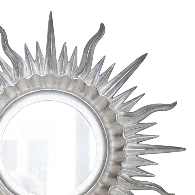 Mid-Century Sun Silver Wood French Mirror, 1960s For Sale - Image 4 of 6