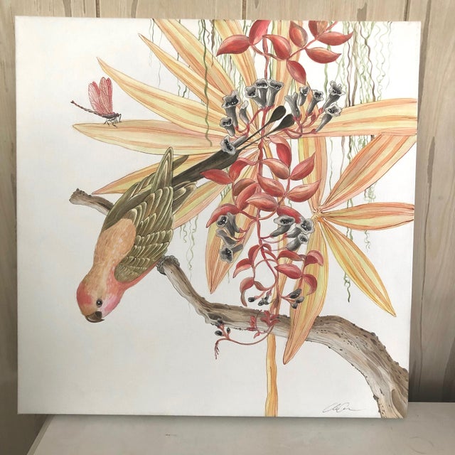 Allison Cosmos "Strictly for the Birds" Tropical Chinoiserie Painting by Allison Cosmos For Sale - Image 4 of 6