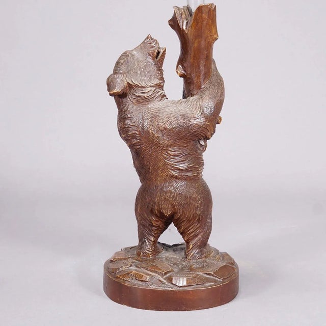 1900 - 1909 A Wooden Carved Black Forest Bear With Glass Vase Ca. 1900s For Sale - Image 5 of 10