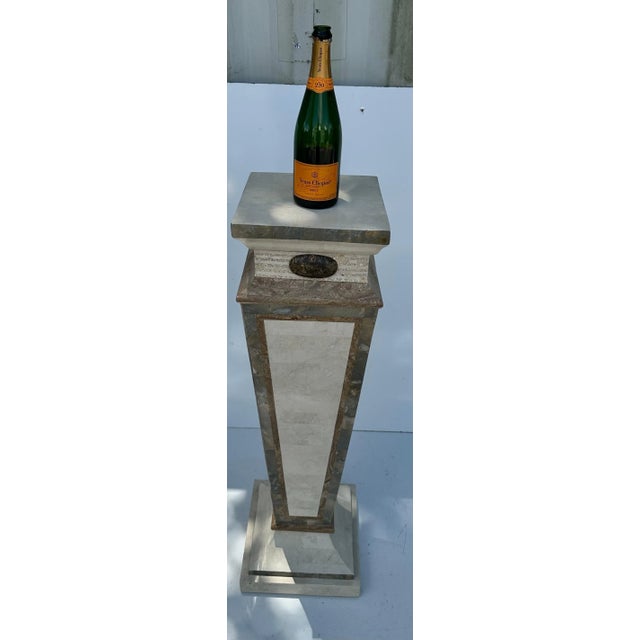 Beige Maitland Smith tessellated marble Pedestal For Sale - Image 8 of 9