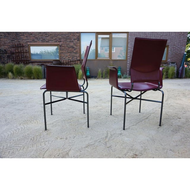 Armchairs in Bordeaux Red Leather by Ross Littell for Matteo Grassi, Steel, Italy, 1980s, Set of 2 For Sale - Image 11 of 18