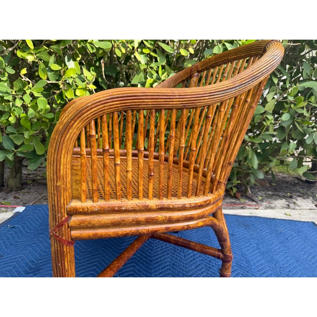 Vintage Burnt Bamboo Rattan & Cane Lounge Chairs on Casters, a Pair For Sale - Image 13 of 13