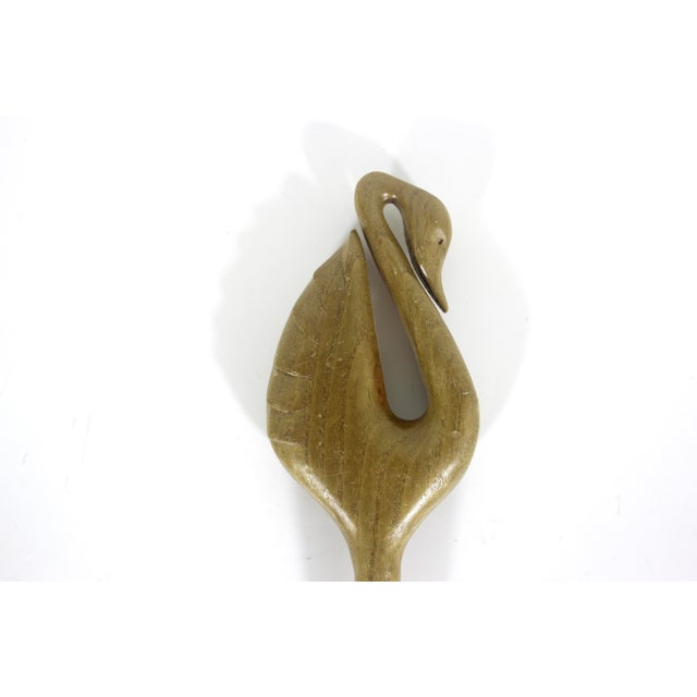 Early 20th Century Hand Carved Wood Spoon Folk Art Treen Welsh Love Spoon Swan Handle For Sale - Image 5 of 8