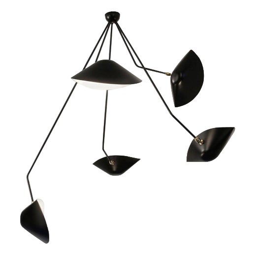 Modern Black Spider Ceiling Lamp with Five Curved Fixed Arms by Serge Mouille For Sale