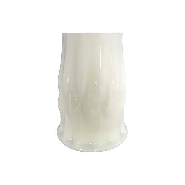 Traditional Tall Flute-Shaped Lattice Pattern Milk Glass Vase For Sale - Image 3 of 6