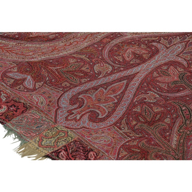 Antique Indian Shawl in Burgundy With Florals & Black Medallion | Rug & Kilim For Sale In New York - Image 6 of 7