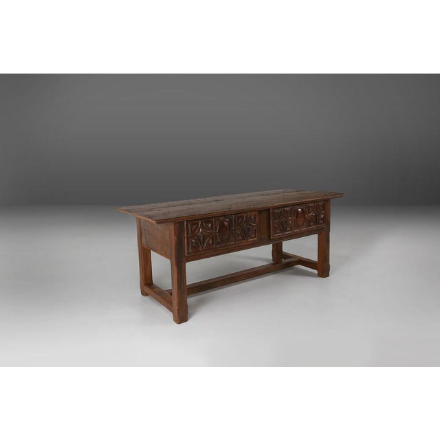 Mid-Century Modern Antique Spanish Console Table in Oak, 18th Century For Sale - Image 3 of 18
