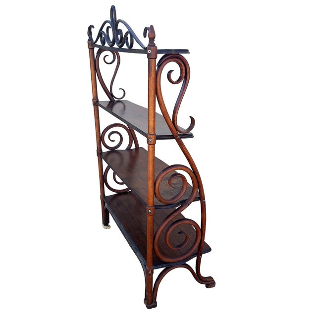 Victorian Mid 19th Century Vienna Secession Scrolling Oak Waterfall Étagère by Gebrüder Thonet, Attributed For Sale - Image 3 of 12
