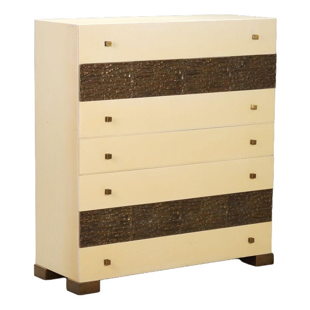 Vintage Chest of Drawers in Lacquered Wood and Brass, 1970s For Sale