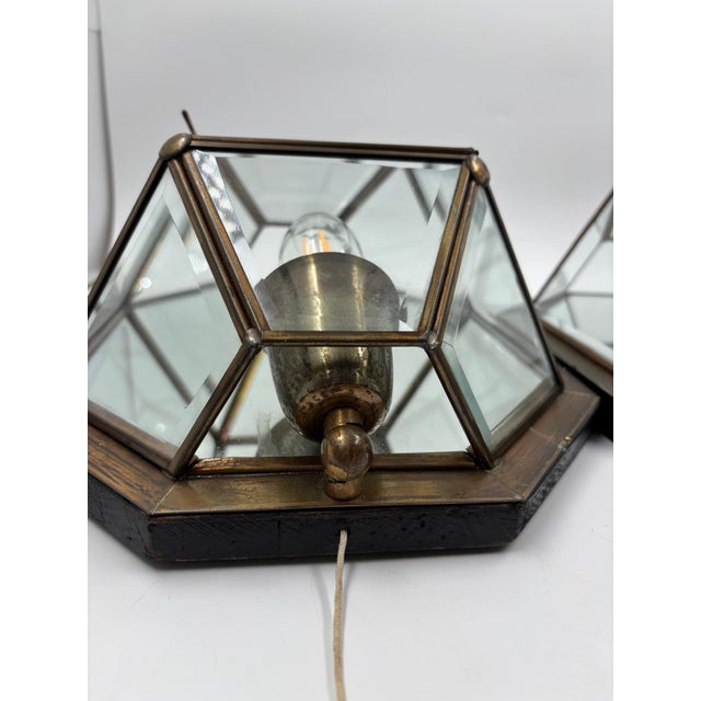 Gold Wall Lights in Brass and Glass, 1950s, Set of 2 For Sale - Image 8 of 14