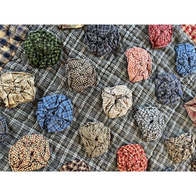 Vintage Yo-Yo Quilt (Suffolk Puff) With Patchwork Base, Hand-Stitched For Sale - Image 4 of 4