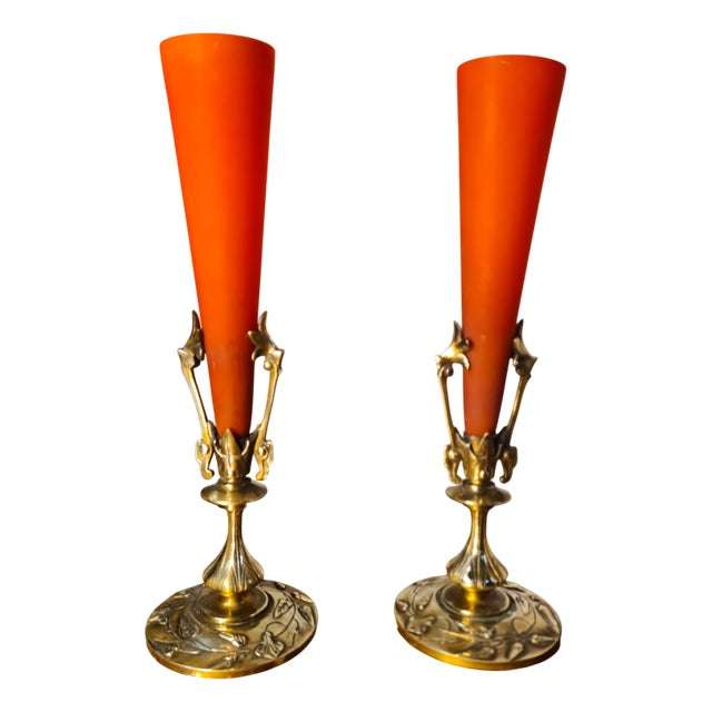 Art Nouveau Bronze and Pâte De Verre Vases, 1900s, Set of 2 For Sale