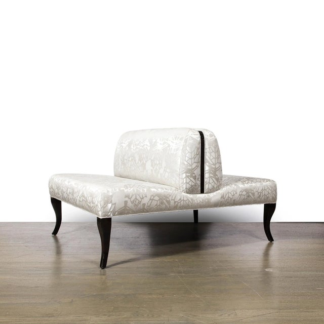 1950s Mid-Century Tete a Tete W/ Ebonized Walnut Cabriole Legs & Holly Hunt Fabric For Sale - Image 5 of 11