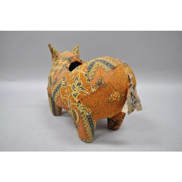 Mid 20th Century Vintage Boho Chic Paper Mache Pig Planter Pot Orange Fabric For Sale - Image 5 of 10