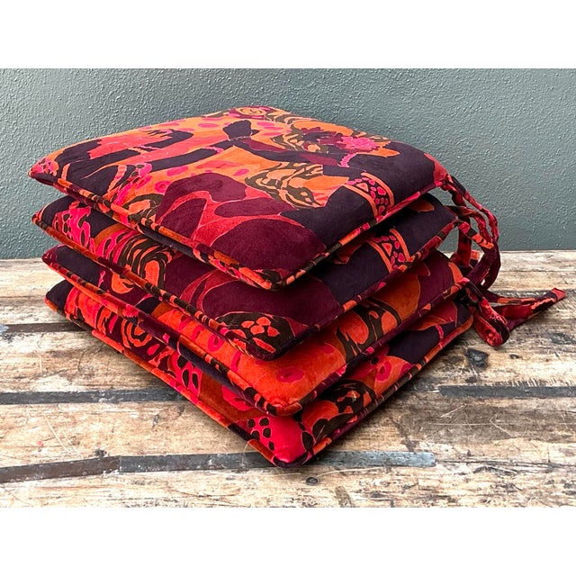Vintage 80s Yves St Laurent Printed Velvet Tie Cushions - Set of Four For Sale - Image 9 of 12