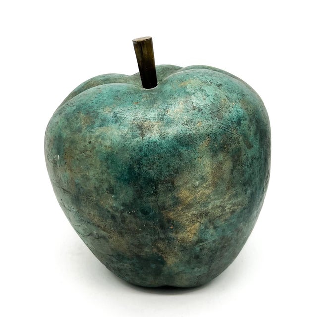 Metal Oversized Vintage Painted Terracotta Apple Sculpture With Verdigris Finish - Sculptural, European Cottage, Organic Modern For Sale - Image 7 of 14