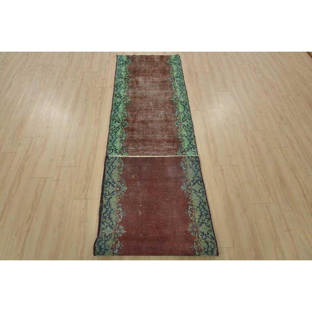 Kerman Runner 2’6” X 9’9” Red Wool Vintage Distressed Hand-Knotted Rug For Sale - Image 11 of 12
