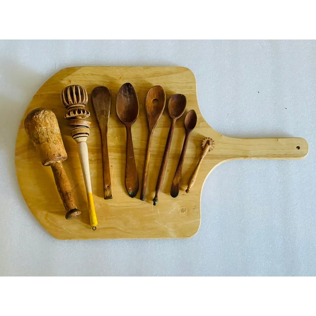10 PCS Antique and Vintage Kitchen Wood Utensils With Pizza Board For Sale - Image 10 of 10