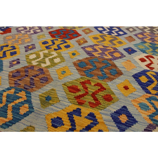 Bohemian Tribal Kilim Hand-Woven Wool Rug - 5′3″ × 6′5″ For Sale - Image 4 of 8