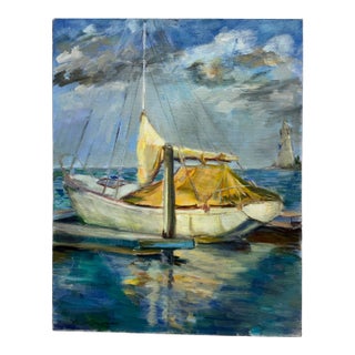 B. Bergman Acrylic on Canvas Boat Nautical Painting, Circa 1983 For Sale