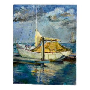 B. Bergman Acrylic on Canvas Boat Nautical Painting, Circa 1983
