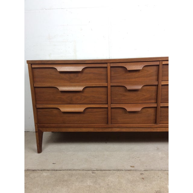 Mid Century Modern Lowboy Dresser With 9 Drawers & Mounted Mirror by Johnson Carper For Sale - Image 10 of 16
