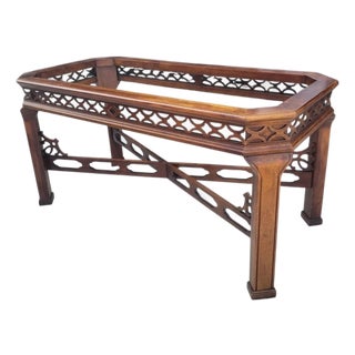 Vintage Chinese Chippendale Palm Beach Regency Fretwork Stained Wood Dining Room Table Base For Sale