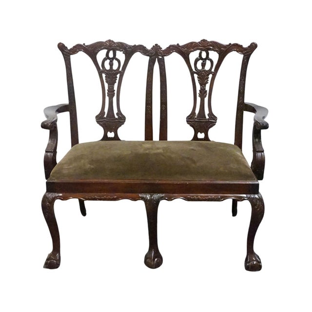Chippendale Henredon Furniture Solid Mahogany Traditional Chippendale Style Settee For Sale - Image 3 of 9