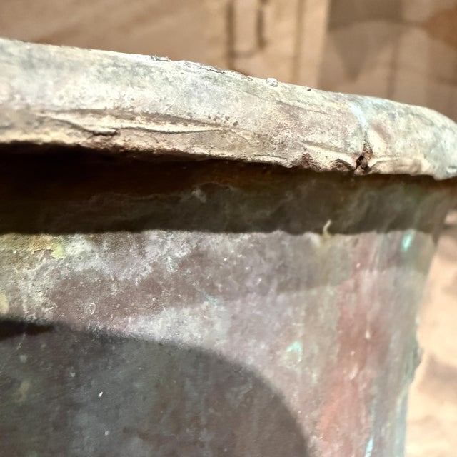 Antique Copper Basket No Handles Water Pot Cauldron Planter For Sale - Image 9 of 10