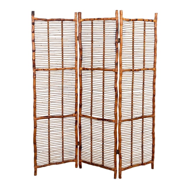 Three Panel Bamboo Screen For Sale