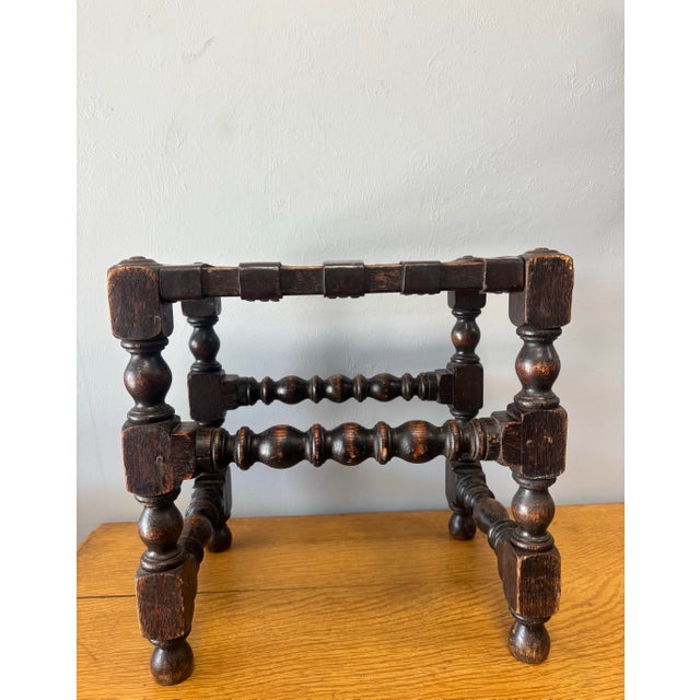 Animal Skin Antique English Oak and Leather Stool For Sale - Image 7 of 10